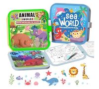 2 Pcs Mess Free Water Painting Books, Animal and Marine Themes Reusable Water Coloring Book with Pen, No Mess Magic Water Drawing Kit Aqua Art Sensory Educational Painting Toy, Gifts for Kids