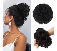 2 PCS Messy Bun Hair Piece Curly Scrunchies Ponytail Extension Large Thick Updo Hairpieces with Elastic for Women Girls Kids (Natural Black)
