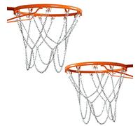 2 Pcs Metal Basketball Nets, Galvanized Stainless Steel Chain Net Replacements with 12 Hooks, for Standard Indoor Outdoor Hoops Courts, Heavy Duty