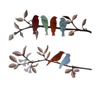 2 Pcs Metal Bird Wall Art, 40 x 15 cm Colourful Birds Wrought Iron Silhouette Wall Decor, Rust-Resistant Garden Fence Decorations with 4 Screws, Outdoor Wall Ornaments for Patio Balcony Living Room