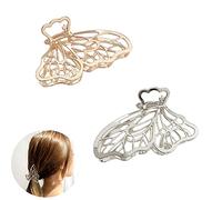 2 Pcs Metal Butterfly Hair Clips - Claw Barrette with Hollow Jaw for Women & Girls (Silver & Gold)