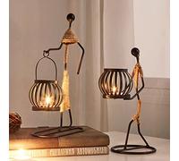 2 Pcs Metal Candle Holders for Tables Retro Black Iron Tea Light Candle Holders Stands Vintage Candlestick Holders with Hemp Rope Ornaments for Fireplace Living Room Dinning Table Wedding Christmas