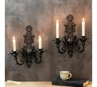 2 PCS Metal Candle Wall Vintage,Sconces Hanging Iron Wall Candle Holder for Decoration,Votive Candlestick Stand for Walls,Black