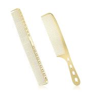 2 PCS Metal Comb, Gold Aluminum Hair Comb for Cutting Flat Space Double-Ended Versatile Anti Static Heat Resistant Fine Tooth Combs Professional Barber Accessories for All Hair Styles