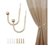 2 Pcs Metal Curtain Holdbacks Brass Curtain Hold Backs Metal Tie Backs For Curtains Retro U-Shaped Wall Mounted Curtain Tieback Decorative Drapery Holder With Screws Curtain Tie Backs Hooks Gold