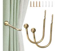 2 Pcs Metal Curtain Holdbacks, Curtain Tie Backs Hooks, Curtains U-Shaped Hook Wall Mounted Window Holder Hooks with Screws Drapery Holdbacks for Fixed Curtains or Hanging Items (2, Golden)