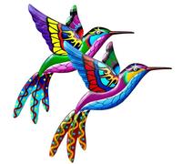 2 PCS Metal Hummingbird Wall Art Decor, Stunning Wrought Iron Hummingbird Sculptures - Colorful Bird Ornaments for Home, Garden, Patio, Porch or Fence