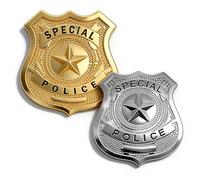 2 Pcs Metal Police Badge Silver Gold,Solid Metal Star Pin for Halloween Fancy Dress Cop Cosplay Party SWAT Role Play Adult Kid Sheriff Accessory