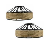 2 PCS Metal & Rope Light Shade, 40cm Retro Handwoven Hemp Rope Black Ceiling Pendant Lampshade Natural Rattan Ceiling Light Shade Fixture for Living Room Bedroom Kitchen Hallways Floor Lamp