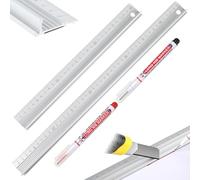 2 Pcs Metal Ruler for Cutting, 30 and 45 cm, with 2 Long Nib Marker Pens | with Raised Grip, Non-Slip, Precision, White Aluminium Cutting Ruler, for Craft, DIY, Precision