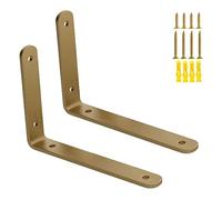 2 Pcs Metal Shelf Bracket L Shape Right Angle Heavy Duty Brackets Thick Iron Floating Support, for DIY Wall Decorative Kitchen Garage Bookshelf (200 × 120mm,Gold)