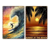 2 Pcs Metal Tin Signs Vintage Surfing Tin Signs Classic Beach Metal Signs Poster Wall Plaque Decor for Bars Club Decoration