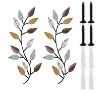 2 Pcs Metal Tree Leaf Wall Decor,Decorative Vine Olive Branch Leaf Wall Art,Elegant Wrought Iron Scroll for Living Room Bedroom Bathroom Decorations,40x16cm (style2)