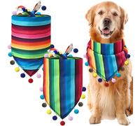 2 Pcs Mexican Dog Bandana Cinco De Mayo Fiesta Dog Costume Summer Mexican Pet Triangle Bib Adjustable with Pom Poms for Small Medium Pets Cats