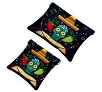 2 PCS Mexico Day of The Dead Sugar Skull Cacti Pocket Cosmetic Bag, Self-Closing Shrapnel Makeup Pouch, Portable No Zipper Mini Travel Make Up Bag for Coin Lipstick Earphones Jewelry Organizer