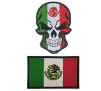 2 Pcs Mexico Skull Head/Mexico Flag Halloween Embroidery Military Hook Loop Decorative Patches