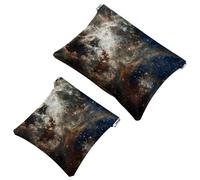 2 PCS Milky Way Galaxy Space Abstract Pocket Cosmetic Bag, Self-Closing Shrapnel Makeup Pouch, Portable No Zipper Mini Travel Make Up Bag for Coin Lipstick Cosmetics Earphones Jewelry Organizer