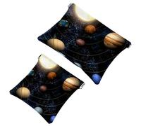 2 PCS Milky Way Planets Pocket Cosmetic Bag, Self-Closing Shrapnel Makeup Pouch, Portable No Zipper Mini Travel Make Up Bag for Headphones Coin Lipstick Cosmetics Earphones Jewelry Organizer