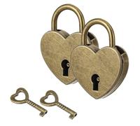 2 Pcs Mini Antique Padlock, Heart Shaped Padlock with KeySmall Metal Heart Shaped Lock for Jewelry Box Diary Book Handbag Storage Box Suitcase Decorative Lock