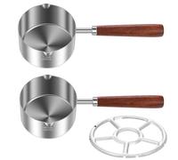 2 Pcs Mini Butter Melting Pot with Stove Rack 125+250ml Multipurpose Stainless Steel Milk Warmer with Double Spouts and Long Wood Handle Dishwasher Safe Sauce Pan for Cooking