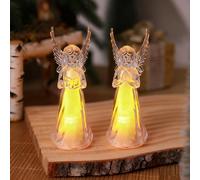 2 Pcs Mini Christmas Angel with Lights, Small Cherub Christmas Angel Ornaments Guardian spirit Figurine Battery Powered Miniature Xmas Table Decorations for Home Office Desktop & Party Centerpiece