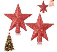 2 Pcs Mini Christmas Tree Topper, Small Tree Topper Glitter Stars Xmas Tree Topper Small Christmas Ornaments Christmas Star Treetop for Xmas Holiday Party Decor (2.4 Inch)