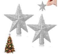 2 Pcs Mini Christmas Tree Topper, Small Tree Topper Glitter Stars Xmas Tree Topper Small Christmas Ornaments Christmas Star Treetop for Xmas Holiday Party Decor (2.4 Inch)