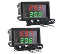 2 PCS Mini DC 4-28V Dual Display Digital Thermometer with NTC Waterproof Metal Probe Temperature Sensor Tester Car Room Indoor (Red+Green)