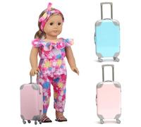 2 PCS Mini Doll Luggage Set for 16 & 18 Inch Dolls, ABS Plastic Suitcase Toy with Handle, Travel Case for America Girl Doll Accessories