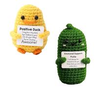 2 PCS Mini Funny Positive Duck Cute Knitted Pickle Dolls with Positive Affirmation Card, Emotional Support Crochet Doll Cheering Gifts for Family Friends Encouragement Party Decoration (Green, Yellow)
