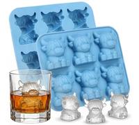 2 Pcs Mini Highland Cow Ice Cube Mold, Fun Animal Shapes Mould Tray, Cute 3D Silicone Ice Cube Trays for Chocolate Candy Jelly Drinks Homemade Treats