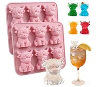 2 PCS Mini Ice Cube Mold - 3D Cute Highland Cow Silicone Mould, Pink Silicone Animal Ice Cube Tray, Reusable, BPA-Free, Melts More Slowly, Molds for Chocolate, Jelly, Candy, Homemade (Highland Cow)