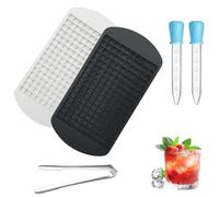 2 Pcs Mini Ice Cube Trays,Ice Cube Small Ice Cube Tray Silicone Ice Cube Tray 160 Small Square Grids with 2 Blue Droppers and 1 Clamp Use for Freezer Coffee Cocktails Drinks (Black,White,Food-Grade)