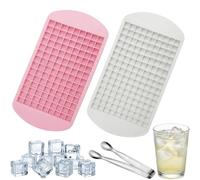 2 Pcs Mini Ice Cube Trays with 1 Ice Clip, Small Ice Cube Tray for Freezer, Ice Mold for Whiskey & Cocktails