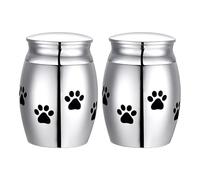2 Pcs Mini Paw Printing Urns for Pet Ashes, Stainless Steel Cremation Keepsake Jar, Openable Storage Vial, 1 x 0.6 in, for Honoring Loved Ones