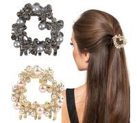 2 PCS Mini Pearl Claw Clips Crystal Rhinestone Hair Clips for Women Girls | Rhinestone Mini Butterfly Hair Claw Clip with Interlocking Teeth Design Non Slip Sparkly Rhinestone for Party Ceremonies