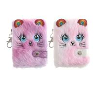2 Pcs Mini Plush Notebook, Cat Portable Mini Notebook with Buckle Plush Diary Notebooks Blank Thicken Inner Paper for Girls Travel Note Book with Smooth Paper Cute Stationery Gift for Teens