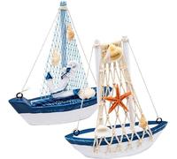 2 PCS Mini Sailboat Decor, Wooden Miniature Sailing Boat Model, Nautical Theme Decoration for Bathroom