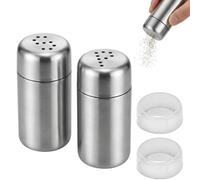 2 Pcs Mini Salt and Pepper Shakers Set, Portable Stainless Steel Spice Pots with S and P Shaped Holes and Lids Small Travel Seasoning Jars for Home Kitchen Camping Picnic BBQ Restaurant (Silver)