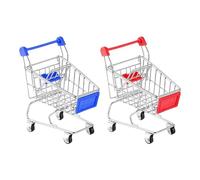 2 Pcs Mini Shopping Trolley,Mini Shopping Cart Mini Trolley Mini Supermarket Handcart,Mini Shopping Grocery Basket for Kids Adults Desktop Decoration Make Up Holder Rack Storage (Red)