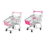 2 Pcs Mini Shopping Trolley,Mini Shopping Cart Mini Trolley Mini Supermarket Handcart,Mini Shopping Grocery Basket for Kids Adults Desktop Decoration Make Up Holder Rack Storage (Pink)