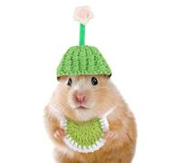 2 Pcs Mini Small Animal Hat with Adjustable Strap Lovely Hamster Hat for Real Hamsters Cute Hand Knitted Tiny Tats Fashion Costume Accessories for Small Pets (Green Flower)