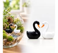 2 Pcs Mini Swan Figurines, Resin Black White Micro Landscape Plant Decor | Tiny black and white resin swan pair for succulent pots, terrariums, moss gardens, desktop planters and miniature scenes