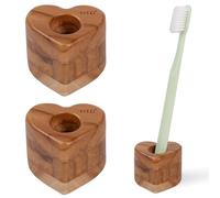 2 Pcs Mini Teak Toothbrush Holder Stand, Small Multifunctional Ring for Pens and Makeup Brushes Storage, Perfect Size for Bathroom Decor Vanity Countertops, Space Saver, Heart Shape