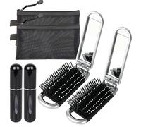 2 Pcs Mini Travel Hair Brush with Mirror Set, Folding Hair Brush with 2 Perfume Atomiser Refill Bottle(5ml) & 2 Mesh Makeup Bag, Wet/Dry Folding Comb, Hair Styling Tools for Women Men
