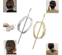 2 Pcs Minimalist Dainty Hollow,Metal Hairpin Hair Clip,Metal Hair Sleeve Pin Hair Clips,Silver Hoop and Pin Hair Accessories,For Women Girls Long Hair