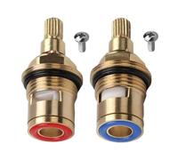 2 Pcs Mixer Tap Cartridge 1/4 Turn 20 Spline Replacement Ceramic Tap Valve Replacement for Shower Kitchen Bathroom Bath Taps with Washers, Solid Brass Ceramic (1 Pair Hot & Cold)