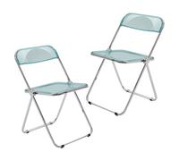 2 Pcs Modern Transparent Acrylic Folding Chair, Stackable Electroplated Frame, Lightweight Party & Office Chairs for Weddings, Training & Events (Green)