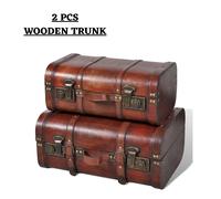 vidaXL 2x Wooden Treasure Chest Vintage Brown Storage Box Ottomans Trunk Bench