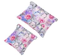 2 PCS Modern Unicorn Fairies Magic Rose Floral Pocket Cosmetic Bag, Self-Closing Shrapnel Makeup Pouch, Portable No Zipper Mini Travel Make Up Bag for Coin Lipstick Earphones Jewelry Organizer